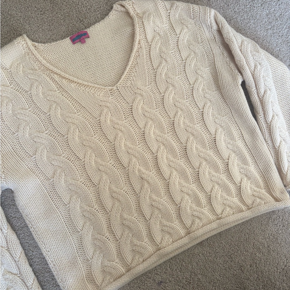 Edikted V-Neck Cable Knit Sweater in Cream